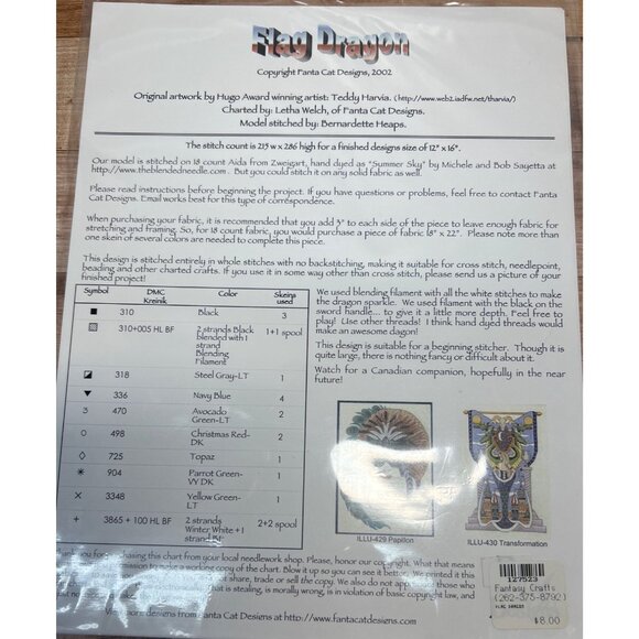 Flag Dragon Counted Cross-Stitch Pattern By Fantá Cat Designs - Picture 3 of 3